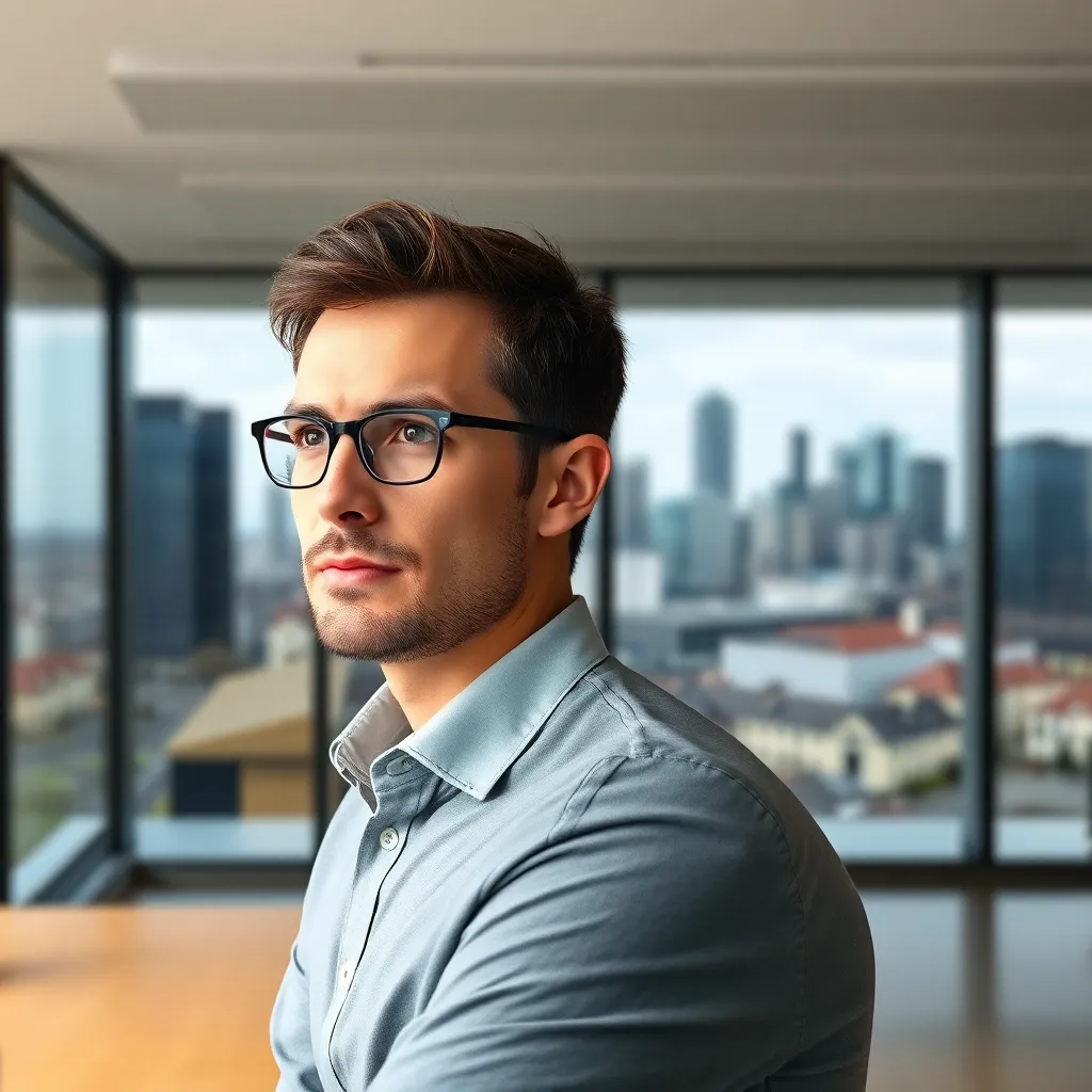 Unternehmer blickt entschlossen in die Zukunft