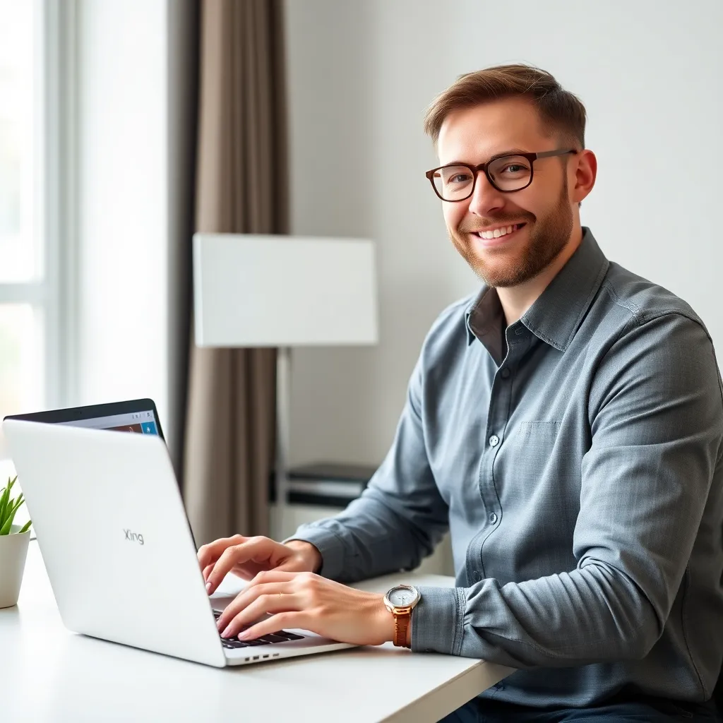 Entrepreneur nutzt verschiedene digitale Plattformen für Networking auf einem Laptop